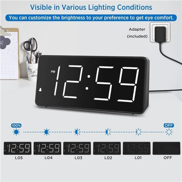 Digital Clock Alarm Clock for Bedrooms - Large Big Numbers 5 Dimmers for Seniors - Picture 2 of 6